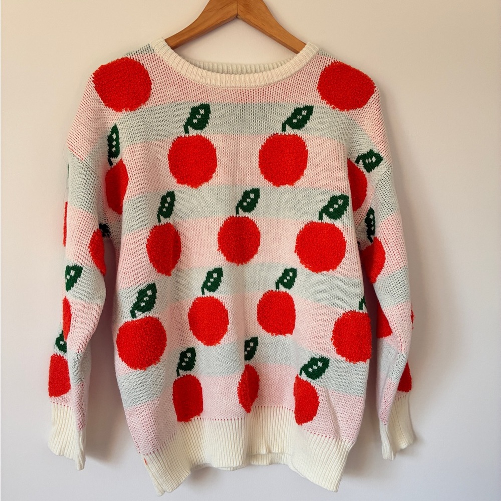 Orange Patterned Orange and White Sweater